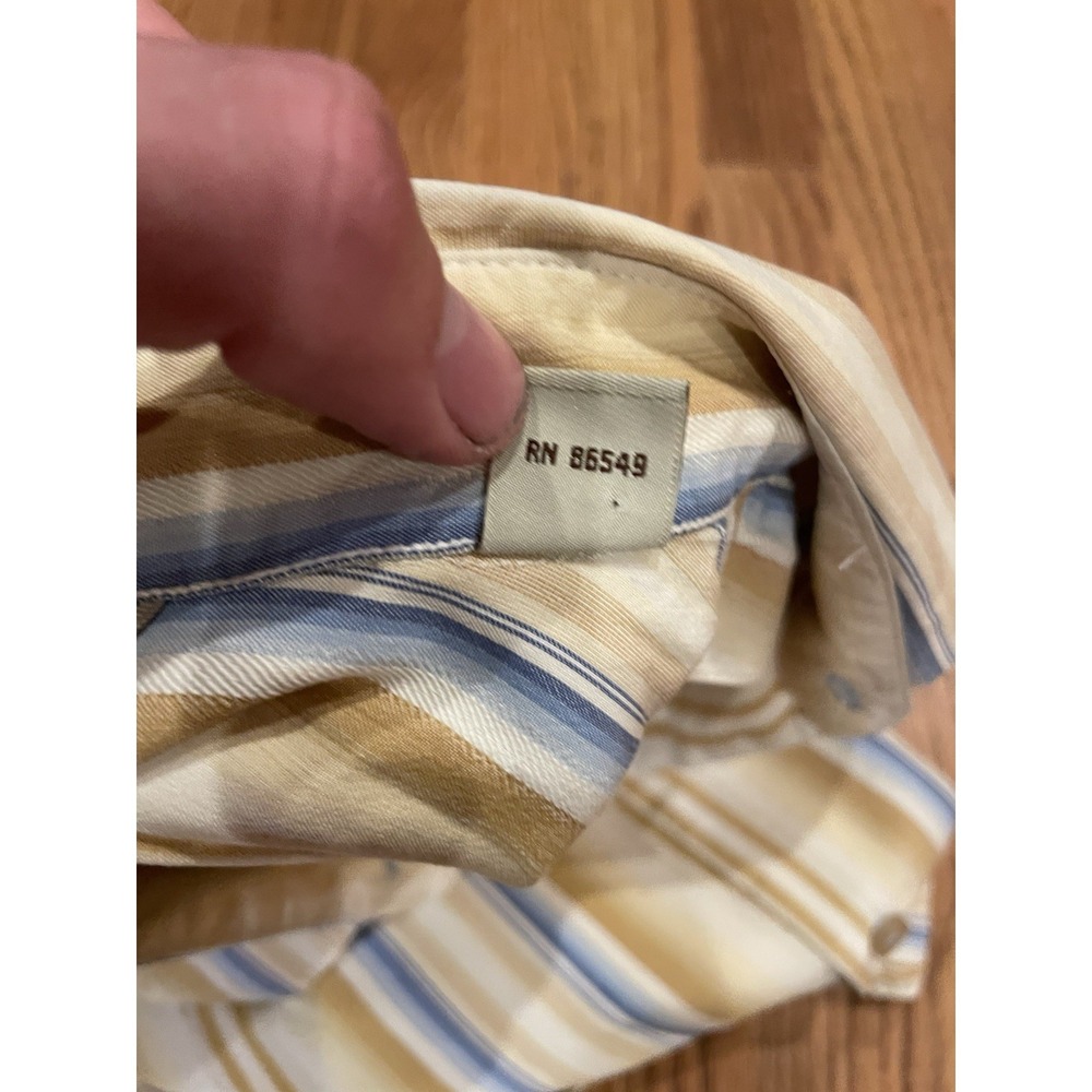 Tommy Bahama Men's 100% Silk Yellow Blue Striped Long Sleeve Shirt Size Medium - Picture 5 of 9